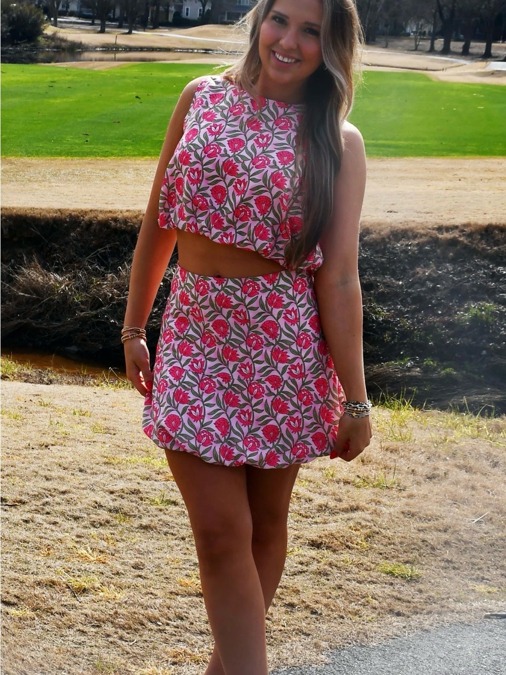 Floral Pink A-Line Mini Skirt